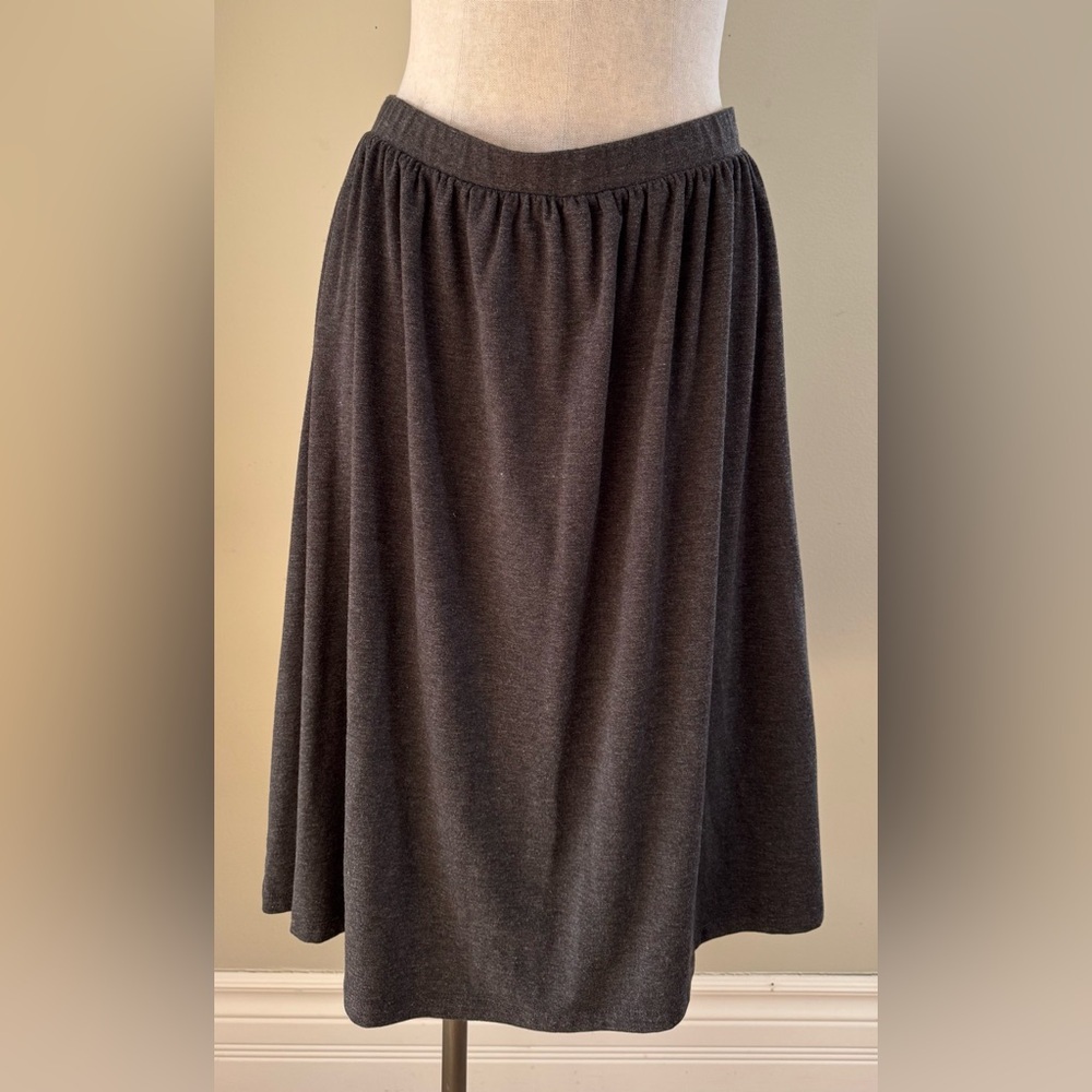 GAP Midi Skirt Heather Grey Stretch Pull On Elastic Waist